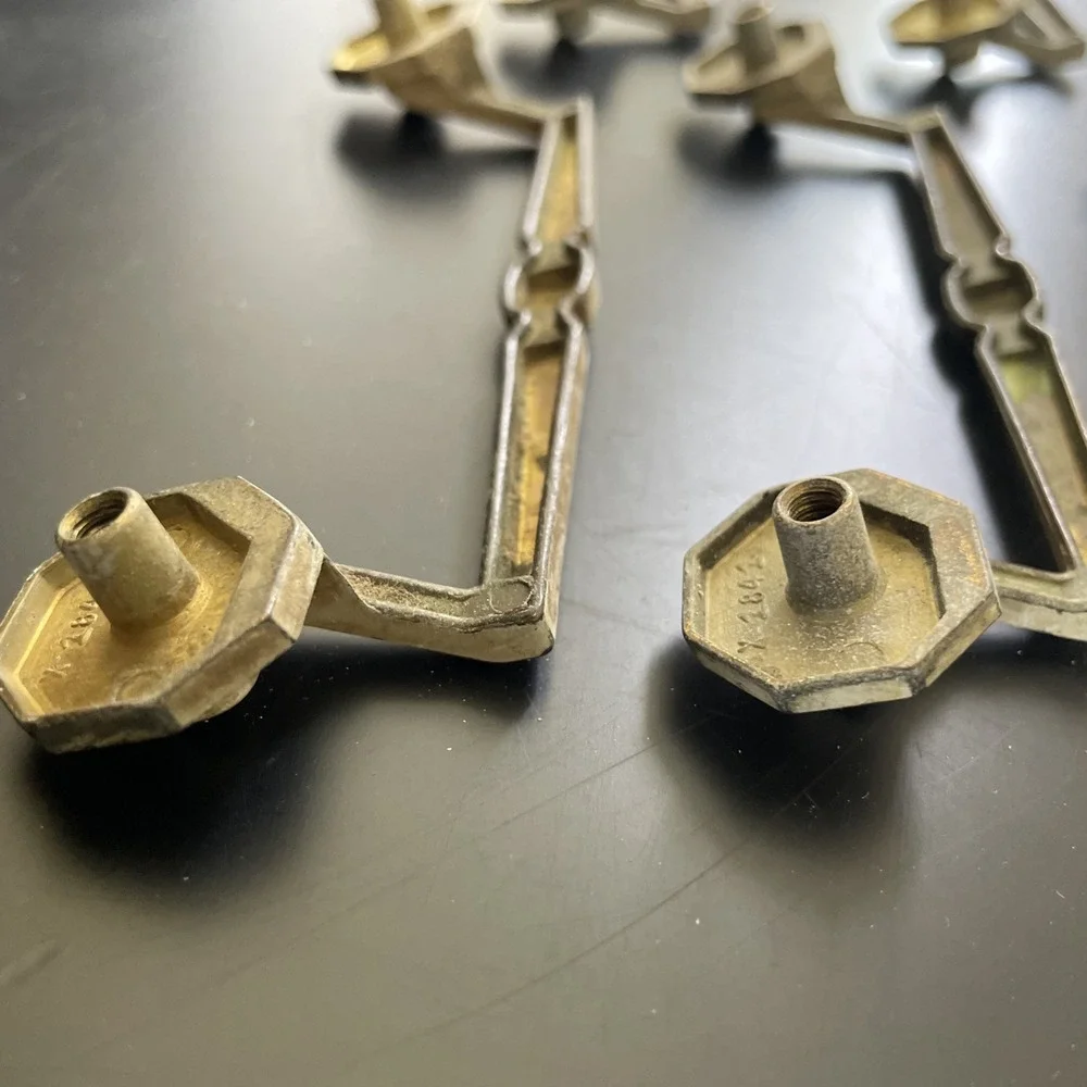 Lot of 6 Vtg drawer pulls handles Square Distressed MCM Brass Patina Antiqued
